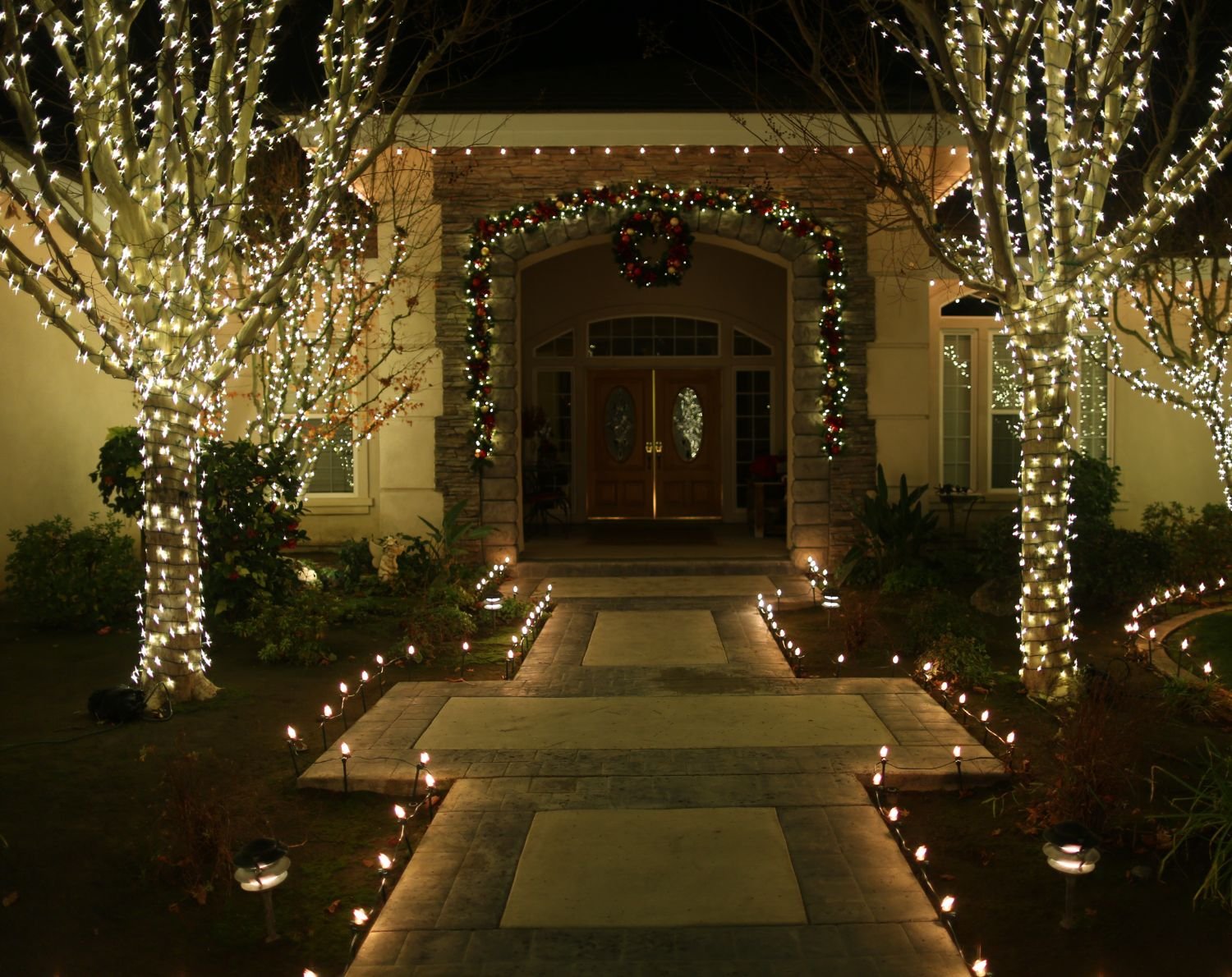 Wrapped trees at the entry