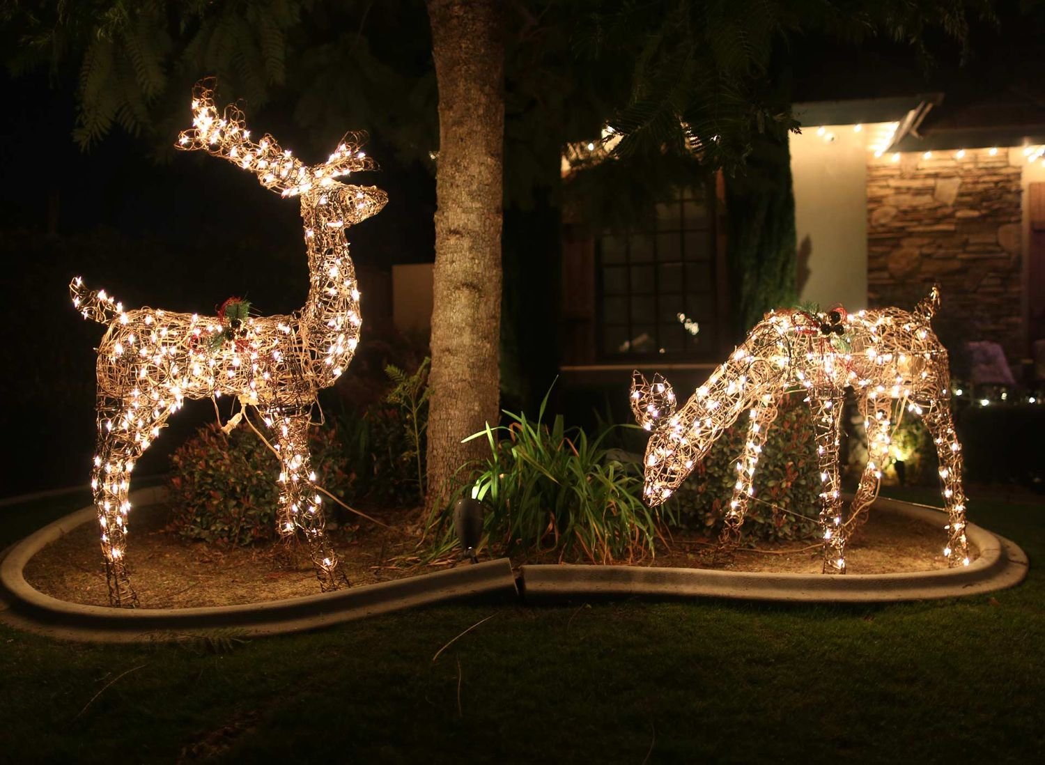 Lit reindeer lawn display