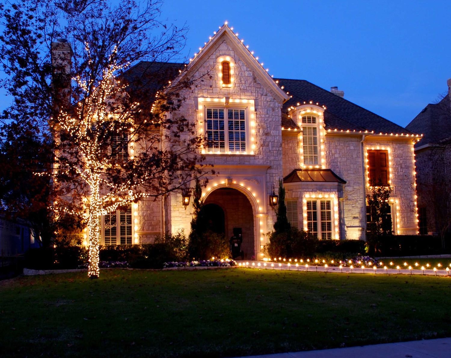 Two-story roofline in warm white