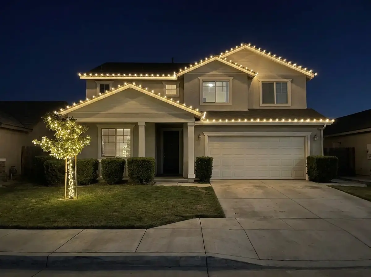 Your house at night with Christmas lights
